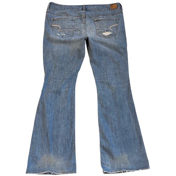 American Eagle Jeans Women 16 Artist Flare Leg Bohemian Hippie Thrashed Stretch - Picture 2 of 9